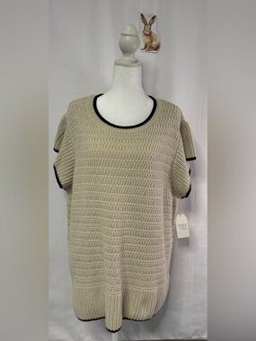 NWT Knit Short Sleeve Top Cream Office Casual XXL Time and Tru